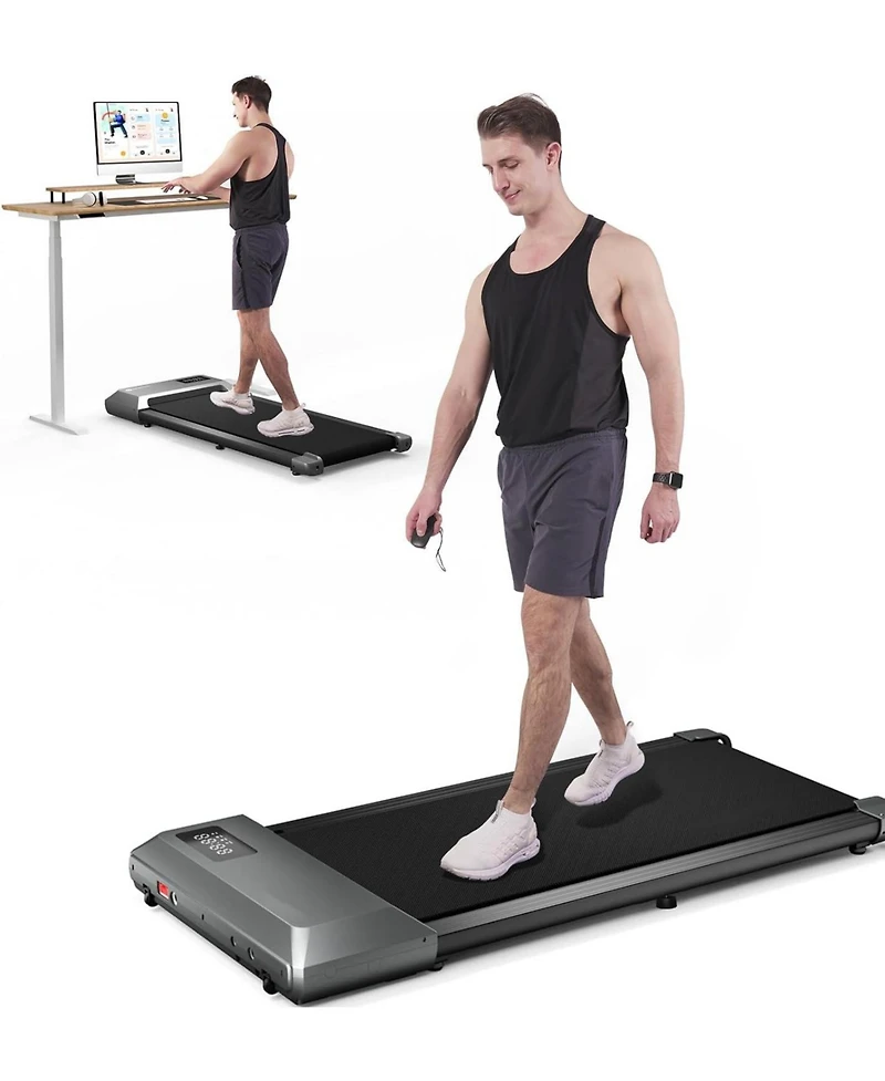 Deerrun 35.5*15.5inches Run Belt Small Treadmill 0.6-3.8mph,300 lbs,2.5 horsepower Motor No PitPat (gray)
