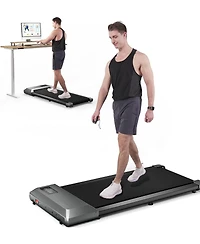 Deerrun 35.5*15.5inches Run Belt Small Treadmill 0.6-3.8mph,300 lbs,2.5 horsepower Motor No PitPat (gray)