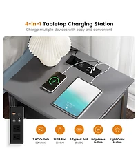 Vlsrka Nightstand with Charging Station, 3-Color Led & 2 Drawers
