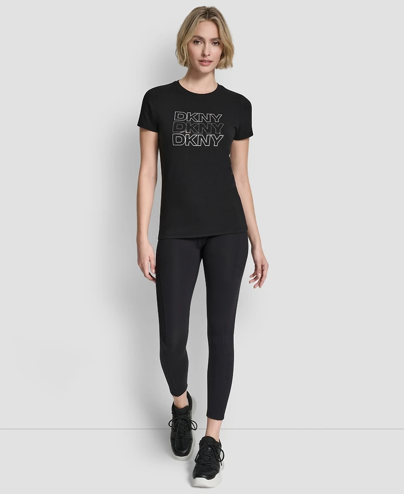 Dkny Women's Triple Rhinestone Foil Logo Crewneck Baby T-Shirt
