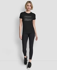 Dkny Women's Triple Rhinestone Foil Logo Crewneck Baby T-Shirt