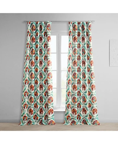 Half Price Drapes Tribeca Floral Printed Faux Linen Room Darkening Curtain