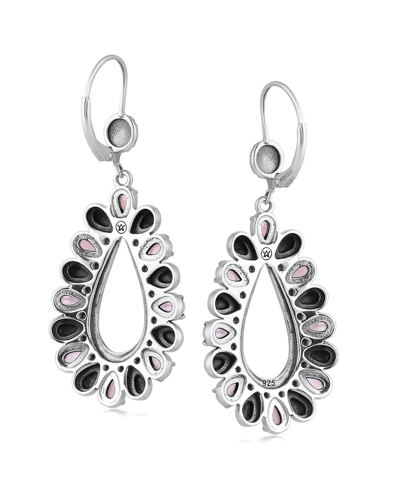 American West Jewelry Sterling Silver Rhodochrosite Open Teardrop Pear-Cut Dangle Earrings