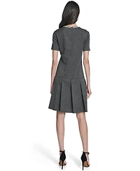 Eliza J Petite Drop Waist Short-Sleeve Pleated Mini Dress