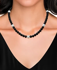 Macy's 7mm Onyx and Cultured Freshwater Pearl Necklace (7.5-8.5mm) in Sterling Silver