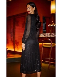 Yumi Women's Sequin Long Sleeve Midi Dress
