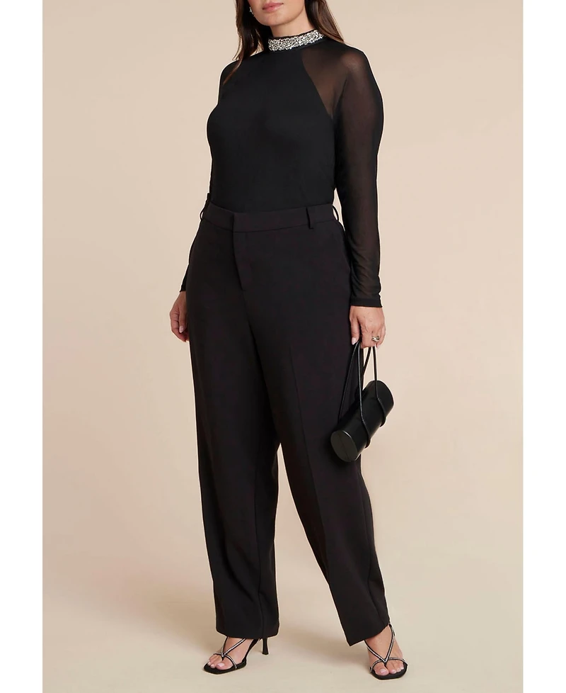 Eloquii Women's Embellished With Sheer Sleeves Top