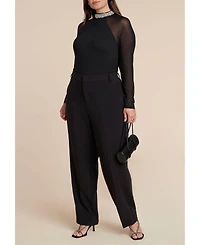 Eloquii Women's Embellished With Sheer Sleeves Top