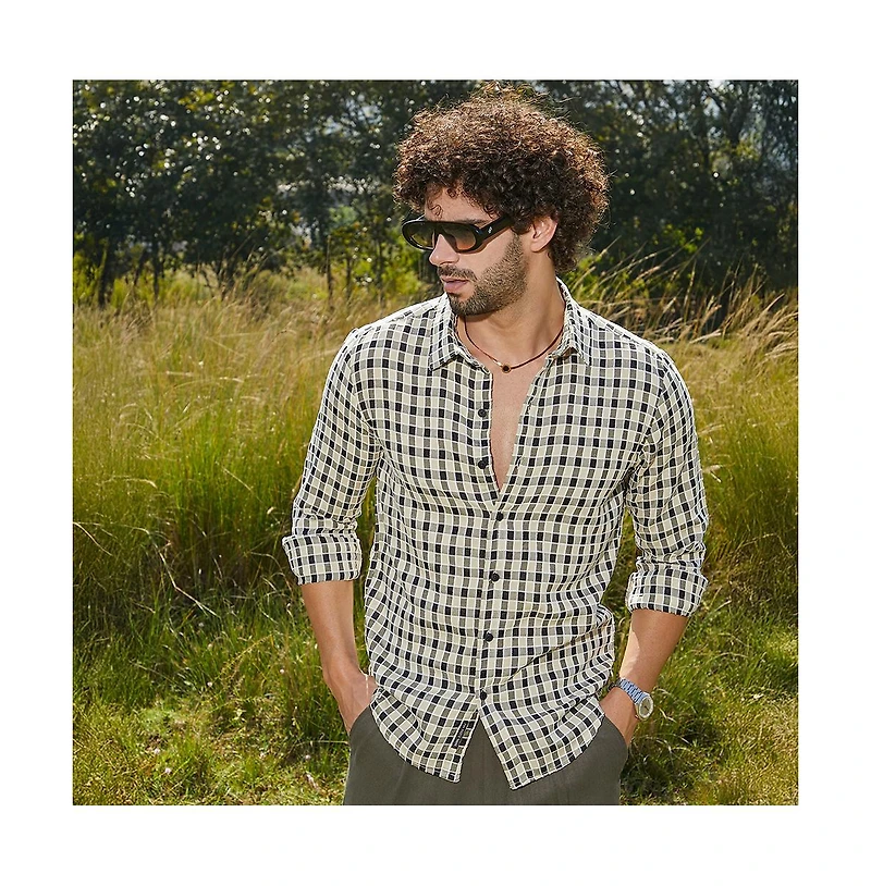 Campus Sutra Men's Navy Blue & Cream White Glen Check Shirt