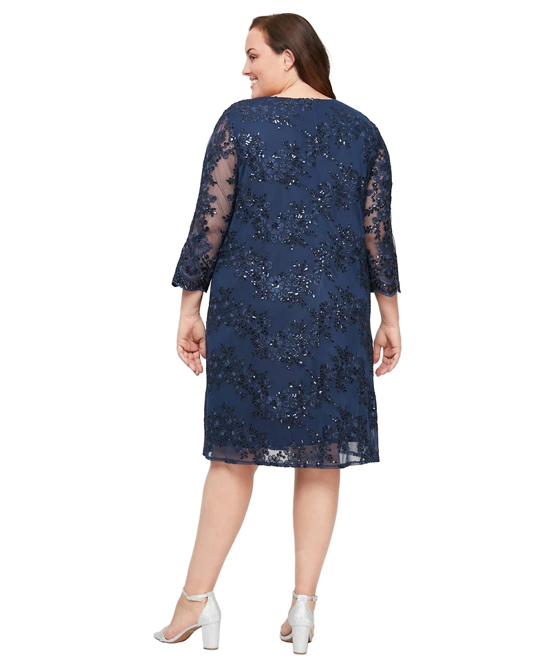 Alex Evenings Plus Embroidered Crew Neck Jacket Dress