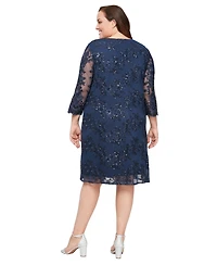 Alex Evenings Plus Embroidered Crew Neck Jacket Dress
