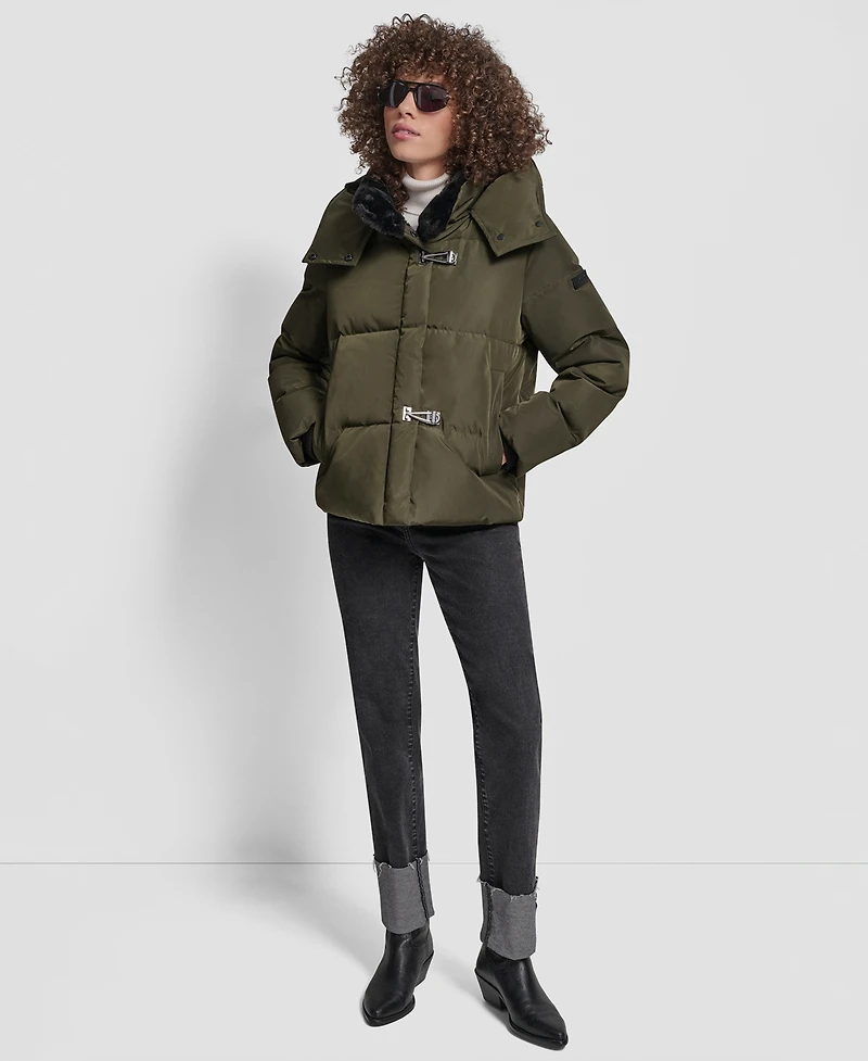 Dkny Women's Shirt Toggle Hooded Puffer Coat