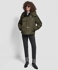 Dkny Women's Shirt Toggle Hooded Puffer Coat