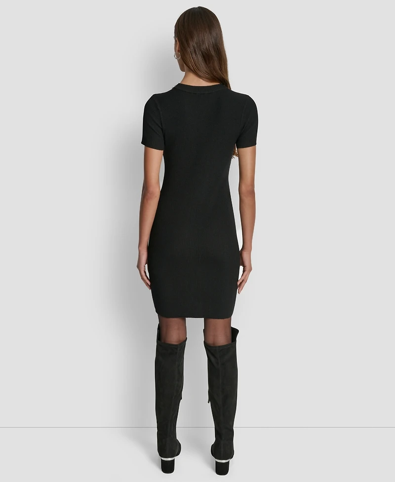 Dkny Jeans Women's Short-Sleeve Embellished Neck Short Dress