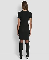 Dkny Jeans Women's Short-Sleeve Embellished Neck Short Dress