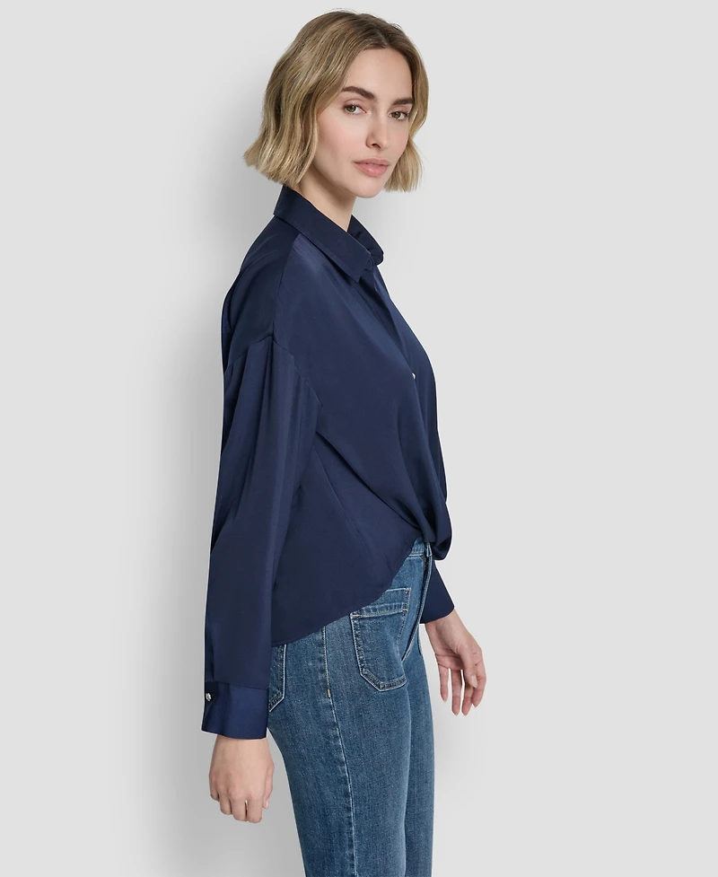 Dkny Jeans Women's Long-Sleeve Rhinestone Button Front Shirt