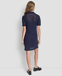 Dkny Jeans Women's Polo Collar Crochet Stitch Short Dress