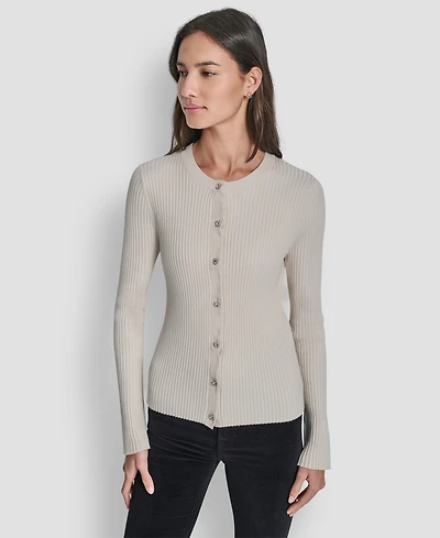 Dkny Jeans Women's Long-Sleeve Ribbed Rhinestone Button Cardigan Sweater