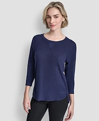 Dkny Women's Mini Slub Waffle Three-Quarter-Sleeve T-Shirt