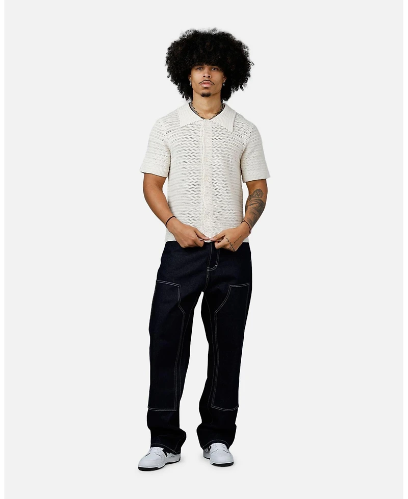 mnml Men's Crochet Button Up Shirt