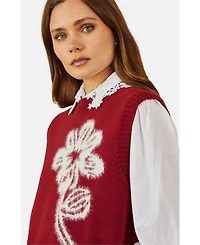 Yumi Women's Knitted Flower Sleeveless Sweater Vest