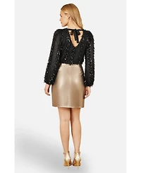 Yumi Women's Hanging Sequin Long Sleeve Top