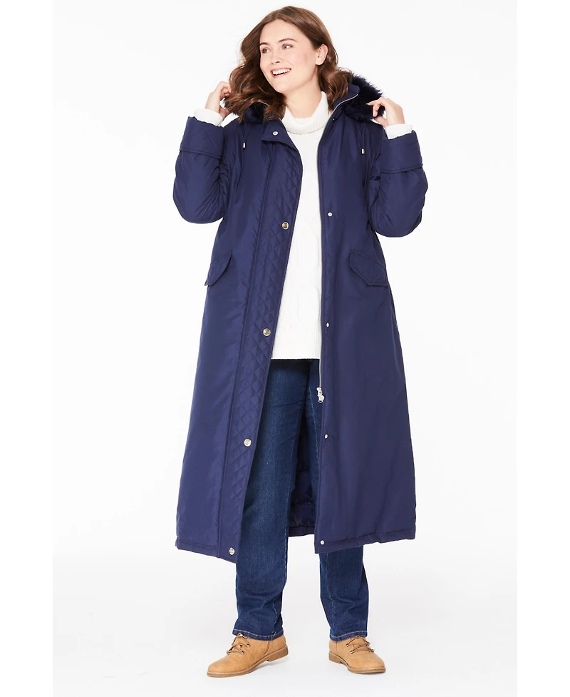 Woman Within Women's Plus Size Long Hooded Dtm Faux Down Parka Coat
