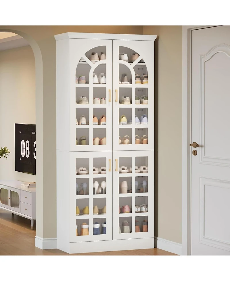 Tribesigns 76" Tall Shoe Cabinet with Doors and Led Lights, 9-Tier Wooden Shoe Rack Organizer with Adjustable Shelves