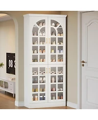 Tribesigns 76" Tall Shoe Cabinet with Doors and Led Lights, 9-Tier Wooden Shoe Rack Organizer with Adjustable Shelves