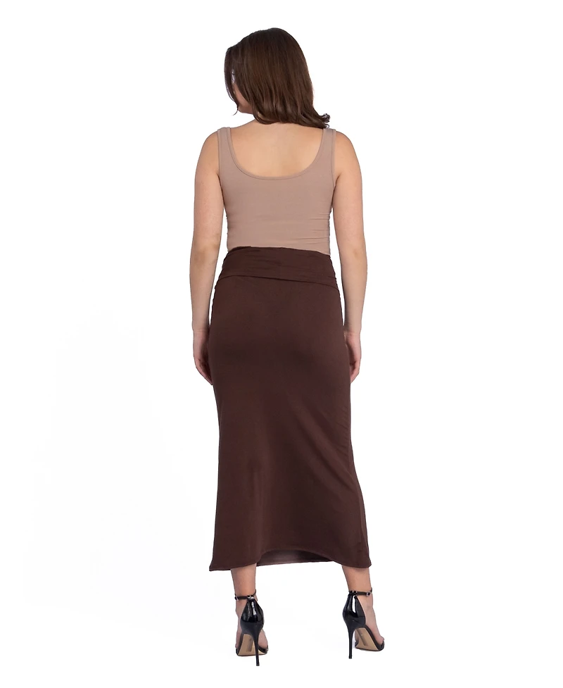 24seven Comfort Apparel Petite Comfortable Fold Over Maxi Skirt