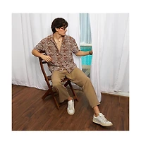 Campus Sutra Men's Mocha Brown Floral-Lined Oversized Shirt