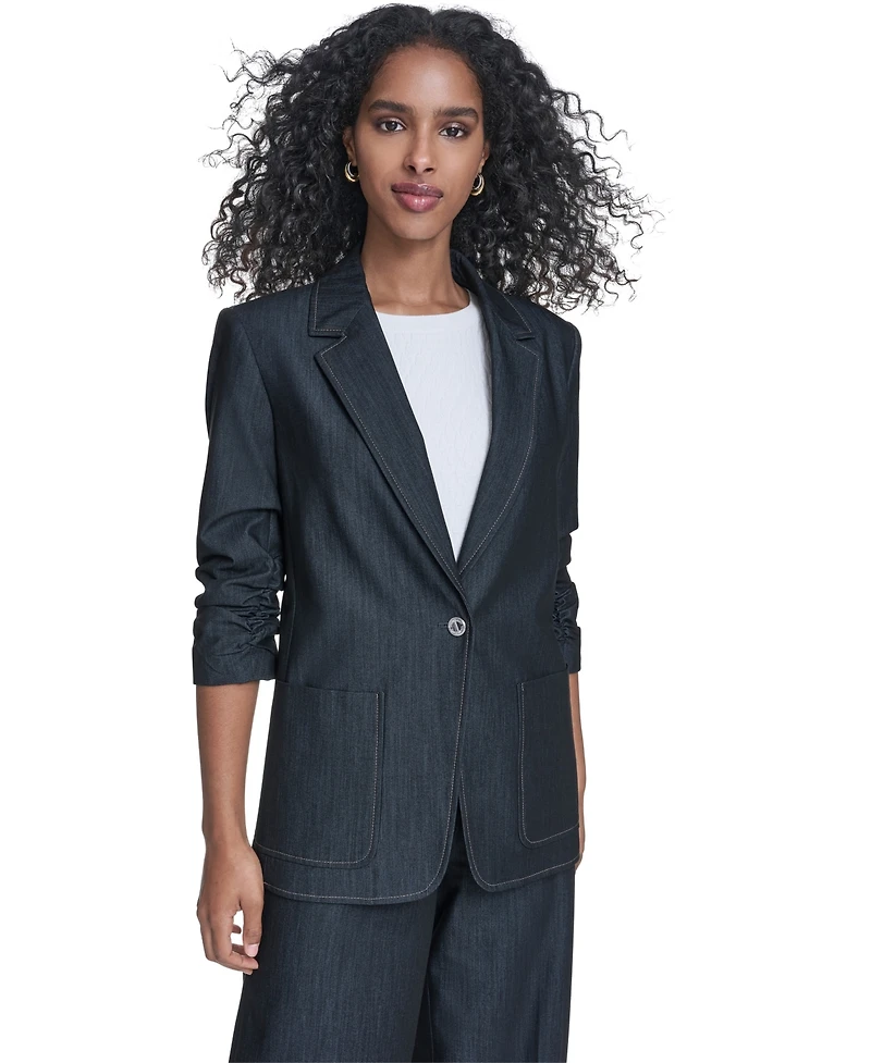 Calvin Klein Women's Faux Denim 3/4-Sleeve Jacket