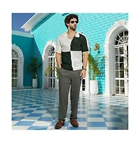 Campus Sutra Men's Emerald Green & Cream White Block Open-Knit Polo Shirt