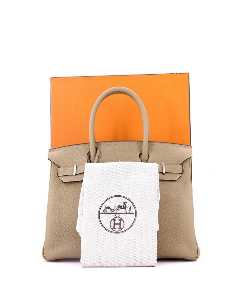 Pre-Owned Hermes Birkin 30 Handbag Light Clemence with Palladium Hardware