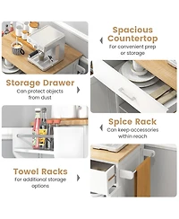 Gymax Kitchen Island on Wheels Rolling Kitchen Cart w/ Drawer & Storage Cabinet Spice Rack