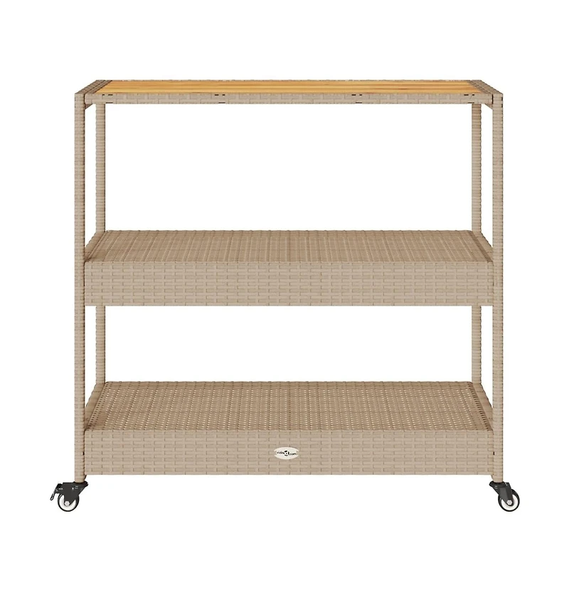 vidaXL Bar Cart 3-Tier Poly Rattan and Solid Wood Acacia
