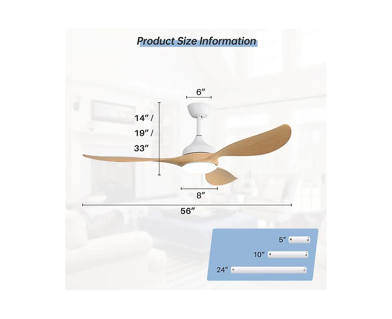 Sofucor 56-inch Modern 3-Blade Ceiling Fans with Led Pendant Lamp and Remote Control