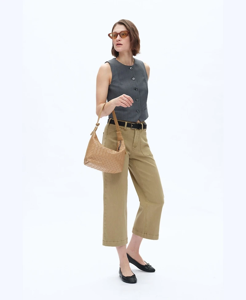 Bayeas Women's Mid-Rise Wide-Leg Patch-Pocket Capri Jeans