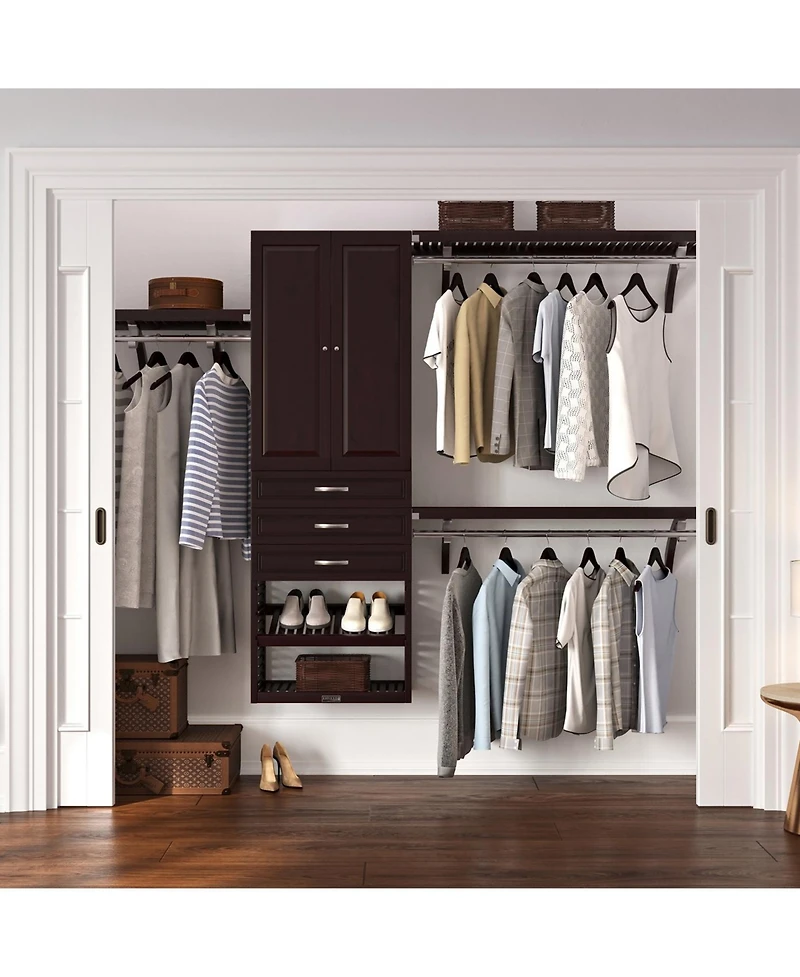 John Louis Home Solid Wood Walk-In Closet Organizer with 3 Drawers and Doors