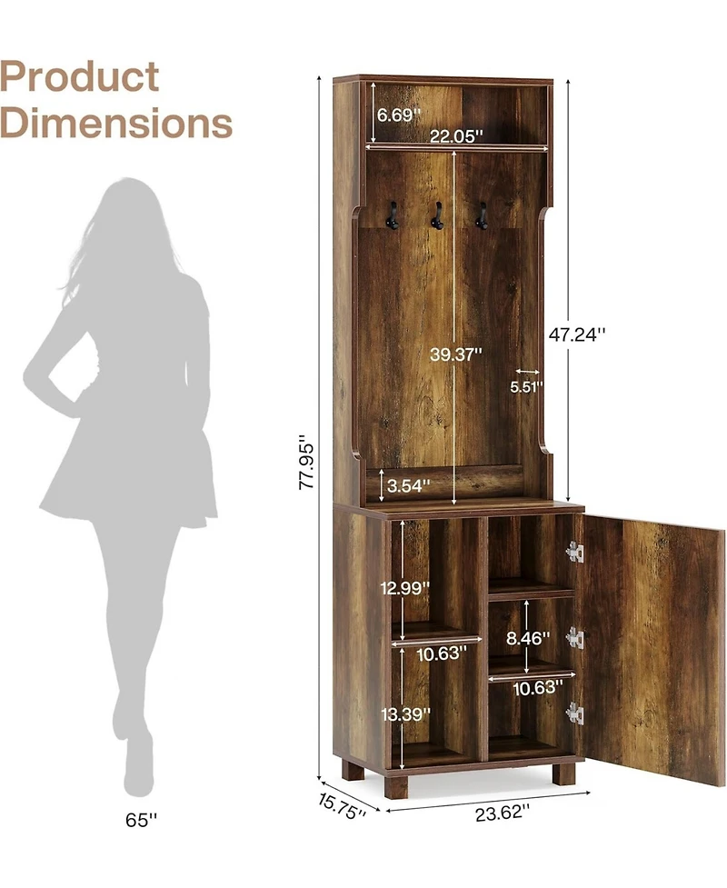 Tribesigns 3-in-1 Entryway Hall Tree with Storage, Farmhouse Hall Tree with Coat Rack