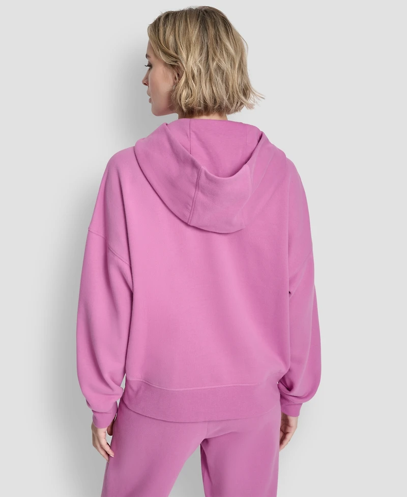 Dkny Women's Metallic Bubble Logo Drop Shoulder Pull-On Hoodie