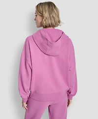 Dkny Women's Metallic Bubble Logo Drop Shoulder Pull-On Hoodie