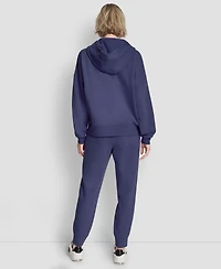 Dkny Women's Metallic Bubble Logo Drop Shoulder Pull-On Hoodie