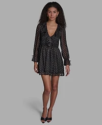 Bcbg Women's V-Neck Dot Ruffle Mini Dress