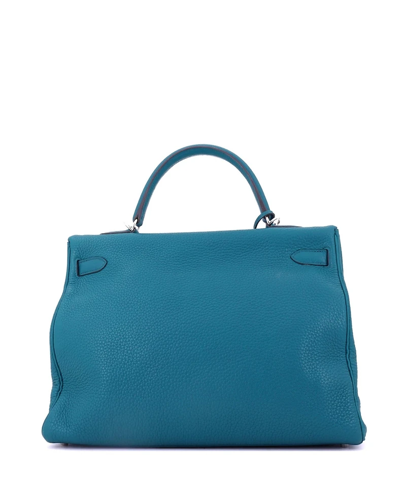 Pre-Owned Hermes Kelly 35 Handbag Blue Clemence with Palladium Hardware