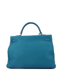 Pre-Owned Hermes Kelly 35 Handbag Blue Clemence with Palladium Hardware