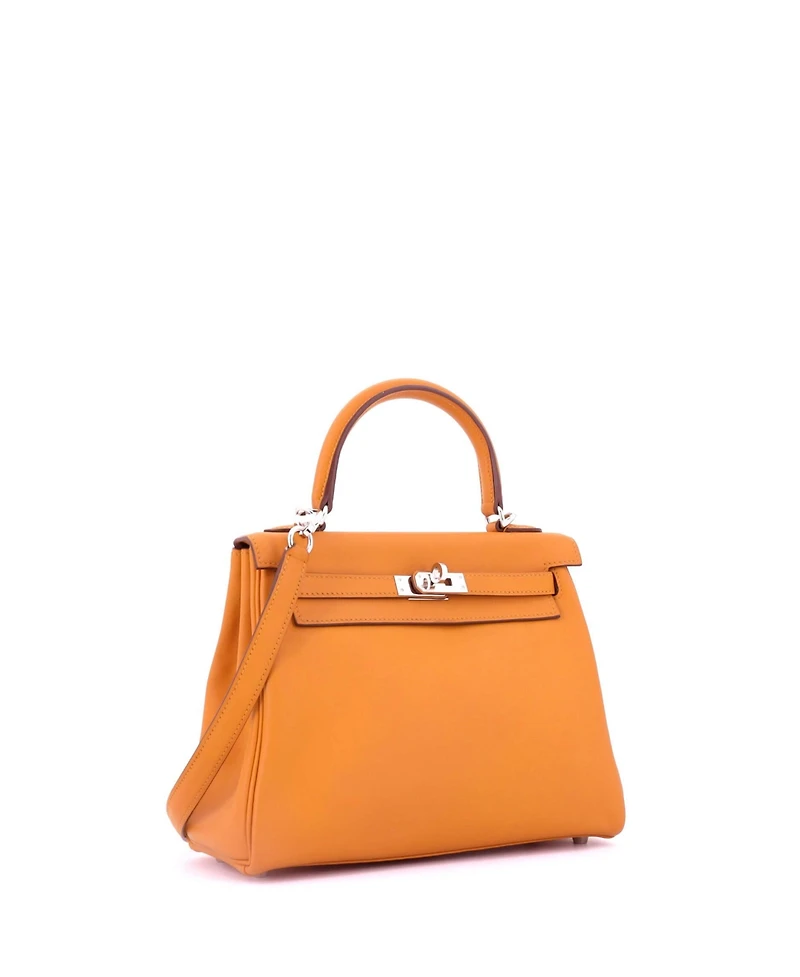 Pre-Owned HERMES Kelly 25 Handbag Orange Swift with Palladium Hardware