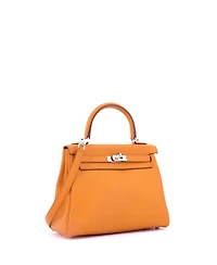 Pre-Owned HERMES Kelly 25 Handbag Orange Swift with Palladium Hardware