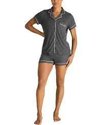 Tahari Women's Short Sleeve Notch Collar Top and Shorts 2 Piece Pajama Set