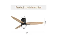 Sofucor 56-inch Modern Black 3-Blade Flush Mount Ceiling Fan with Remote Control Function and Led Lamp.